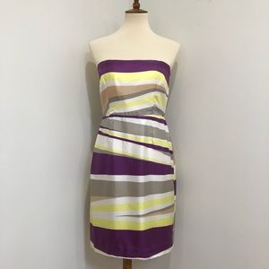 Banana Republic Purple/Yellow Silk Strapless Dress